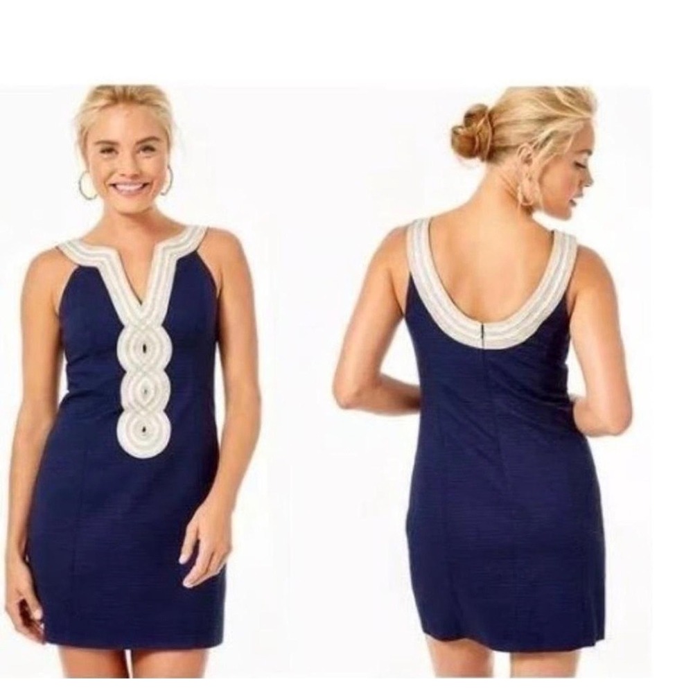 Lilly Pulitzer Mila Shift Dress Navy Blue Metallic Soutache Embroidered S2
